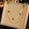 Vintage Double Emerald Necklace | Gold