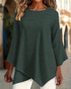 Long-Sleeve Crew Neck Top with Asymmetric Hem