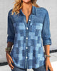Long-Sleeve Blouse with Denim-Effect Print