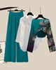 Casual Three-Piece Set with Feather Print