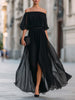 Annetta - Black Pleated Off-Shoulder Dress