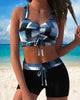 Plaid Print Two-Piece Swimsuit with Shorts