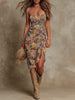 Fenna - Boho Floral Ruched Midi Dress