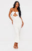 Nina | White fitted bandeau dress with piping
