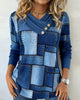 Long-Sleeve V-Neck Top with Solid Colour Contrast