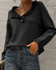 Casual Solid Colour Sweater with Lapel Buttons and Ruffles