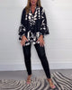 Print Blouse with Bell Sleeves and Buttons