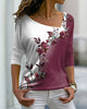 Long-Sleeve V-Neck Top with Floral Print