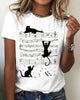 Round-Neck T-Shirt with Musical Cat Print
