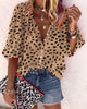 Casual Stand-Collar Blouse with Leopard Print