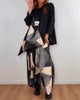 Casual Geometric Print Two-Piece Set with Wide-Leg Pants