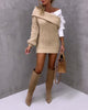 Elegant Panelled Sweater Dress with Off-Shoulder Design