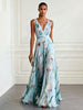 Nerea  - Elegant Tulip Print V-neck Maxi Dress