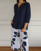 Round Neck Casual Set with Printed Pants