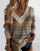Long-Sleeve V-Neck Sweater with Geometric Print