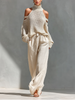 Thalia - Beige Knit Off-Shoulder Top & Pants Set