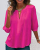 Solid Colour Pleated V-Neck Blouse