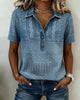 Notched-Collar T-Shirt with Denim Print