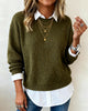 Shirt-Collar Sweater with Patchwork Design