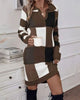 Fitted Plaid Sweater Dress with Collar