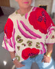 Casual Print Round-Neck Top with Mid-Length Sleeves