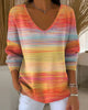 V-Neck Sweater with Rainbow Stripes