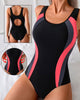 Printed Colour-Block One-Piece Swimsuit
