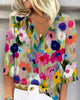 Colourful Floral Print V-Neck Blouse with 3/4 Sleeves