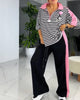Striped Print Two-Piece Set with Wide-Leg Pants