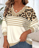 V-Neck Sweater with Contrast Leopard Print