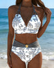 High-Waisted Halter Two-Piece Bikini with Metallic Buckle