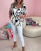 Casual Short-Sleeve V-Neck Top with Contrast Print