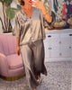 V-Neck Button-Front Casual Skirt Set