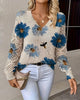 Long-Sleeve V-Neck Jacquard Sweater