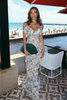 Arlina | White ruffle dress with leaf pattern