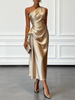 Caille - Champagne Satin One-Shoulder Dress