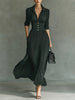 Elvira - Pleated long dress with a lapel and high waist
