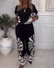 Printed Wide-Leg Pants Two-Piece Set with Pockets