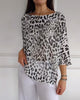 Oversized 3/4-Sleeve Leopard Print Sweater