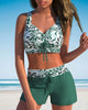 Drawstring Two-Piece Bikini with Leaf Print