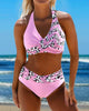 Backless Bikini with Leopard Patchwork Print