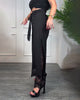 Slit Pants with Lace Trim