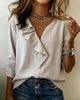 Long-Sleeve Solid Colour Blouse with Flounce Detail
