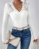Long-Sleeve V-Neck Top with Lace Panel