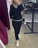 Contrast Stripe V-Neck Casual Two-Piece Set