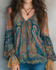 Bohemian V-Neck Blouse with Flared Sleeves