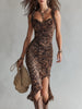 Lenna - Retro Leopard Print Midi Dress
