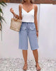 Casual Mid-Length Solid Colour Pants with Pockets