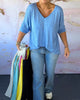 Simple Casual Solid Colour V-Neck Top
