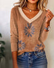 Casual V-Neck Sweater with Floral Print
